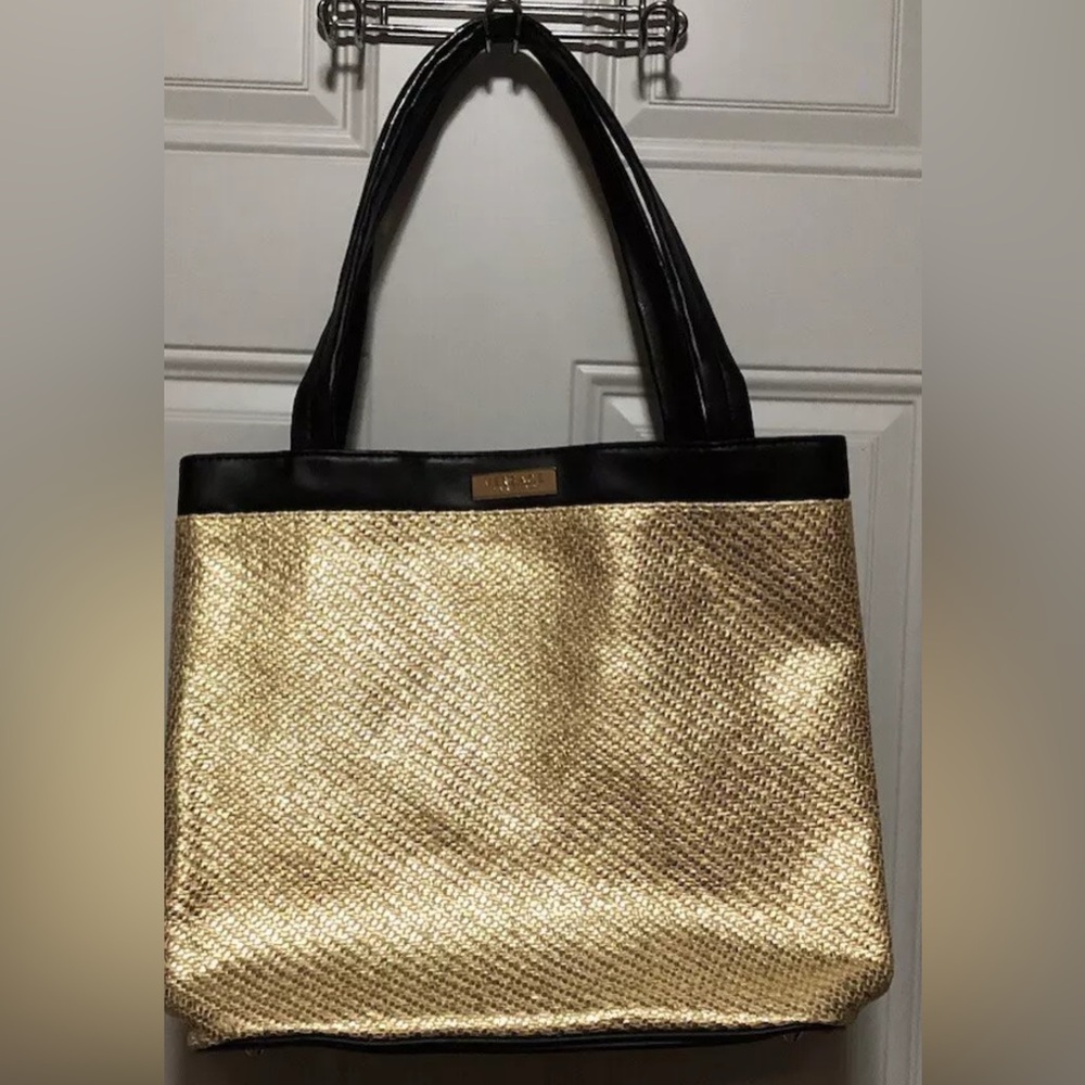 VERSACE PARFUMS Golden Gold Black Large Tote Travel Handbag 13”x12.5”x8.5”